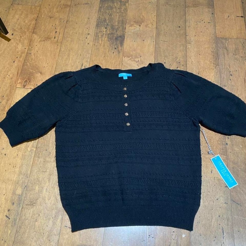 Draper James black sweater with gold buttons. Size L